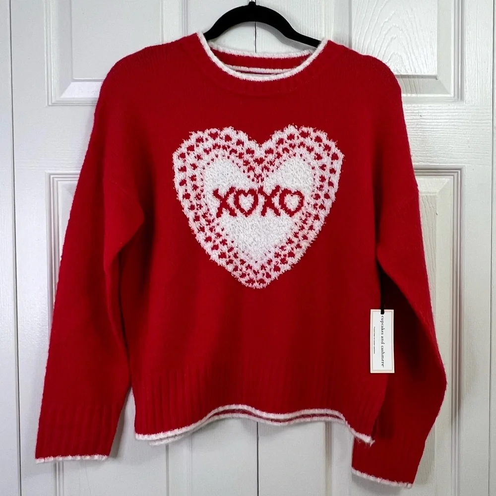 Cupcakes and Cashmere Red‎ Heart XOXO Knit Sweater Womens Small Valentines Day